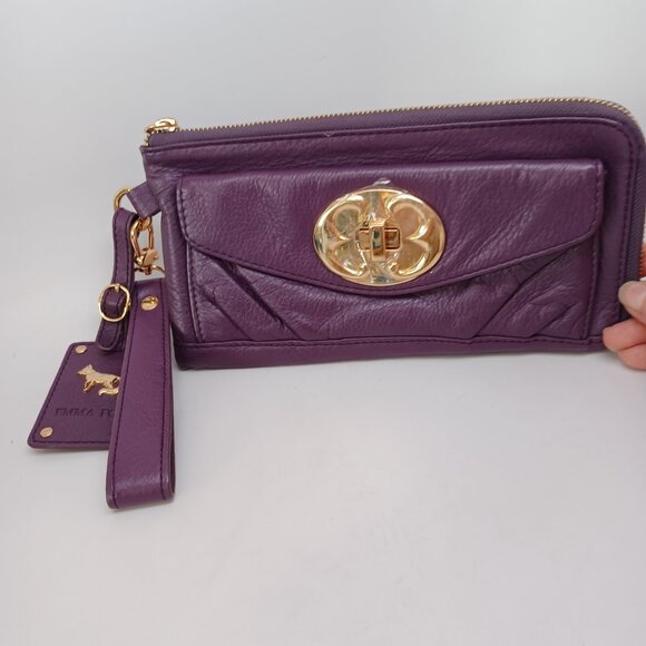 Emma Fox Wristlet Wallet Purple Leather Gold Tone Classic Zip Around - Picture 3 of 12